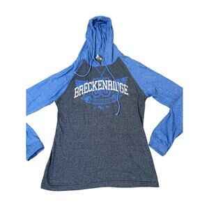 Salt Creek long sleeve T-shirt with hood Breckenridge CO graphic gray/blue SZ M